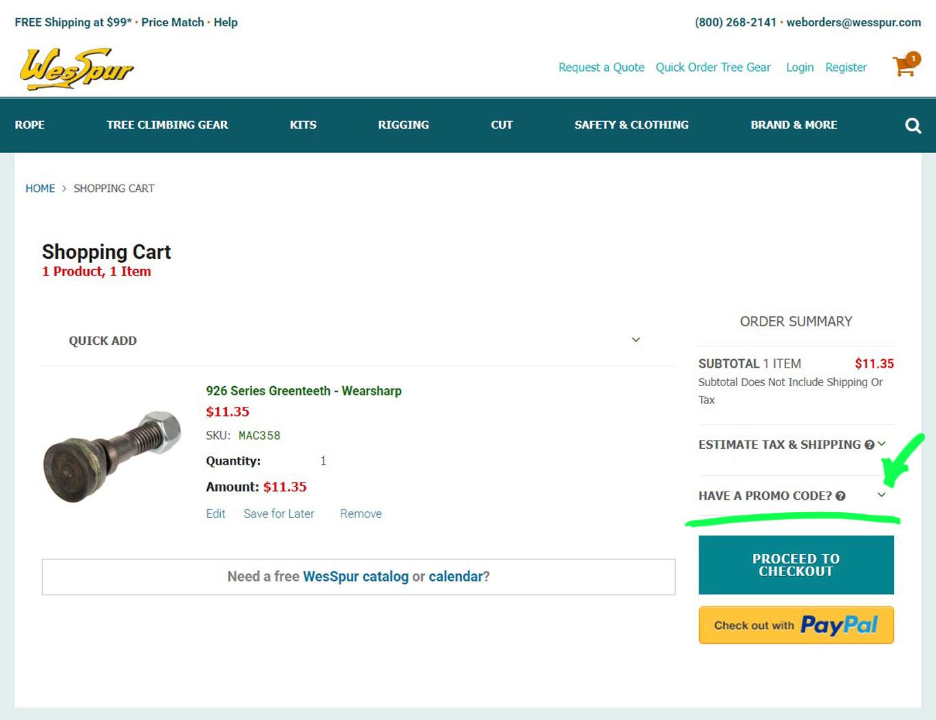 enter your coupon code for wesspur tree equipment in the promo code box