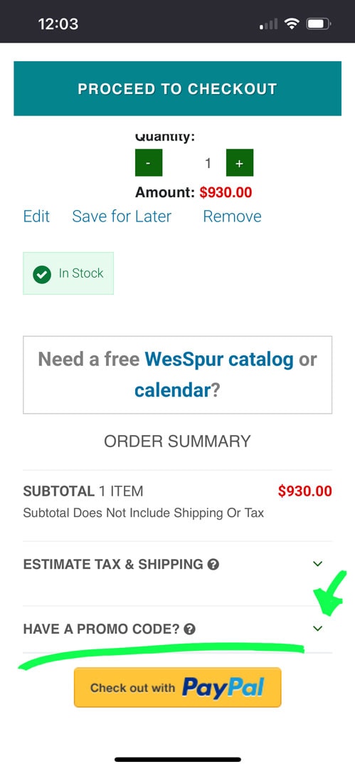 enter your coupon code for wesspur tree equipment in the promo code box
