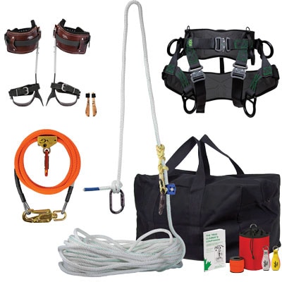 A complete tree climbing gear kit