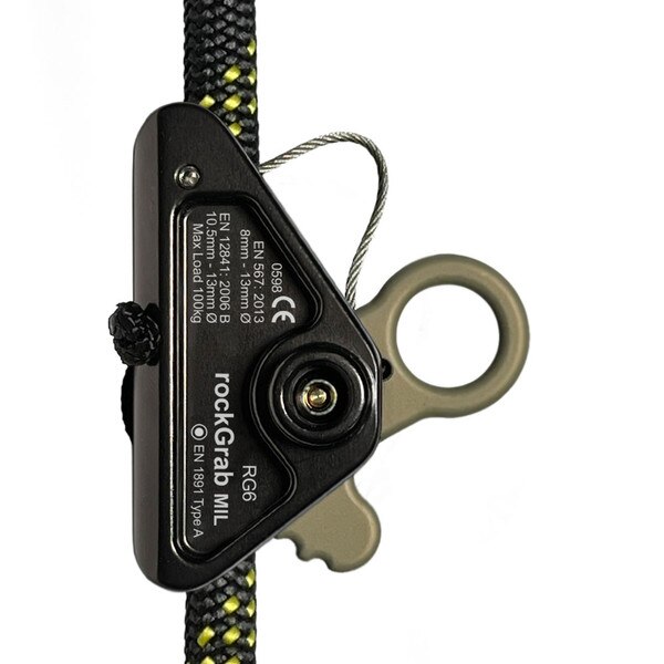 Rockgra MIL midline attachable rope grab on static rope