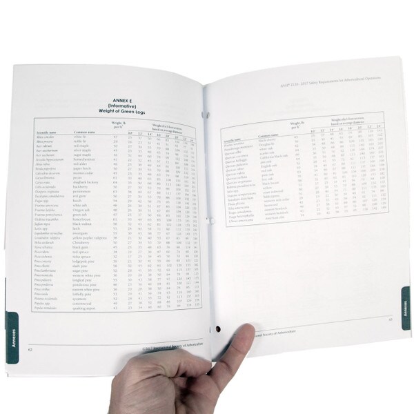 ansi z133 standard contains a green log weight chart