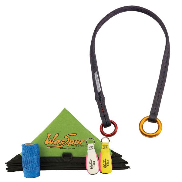 Throwline and friction saver set up for tree climbing kit.