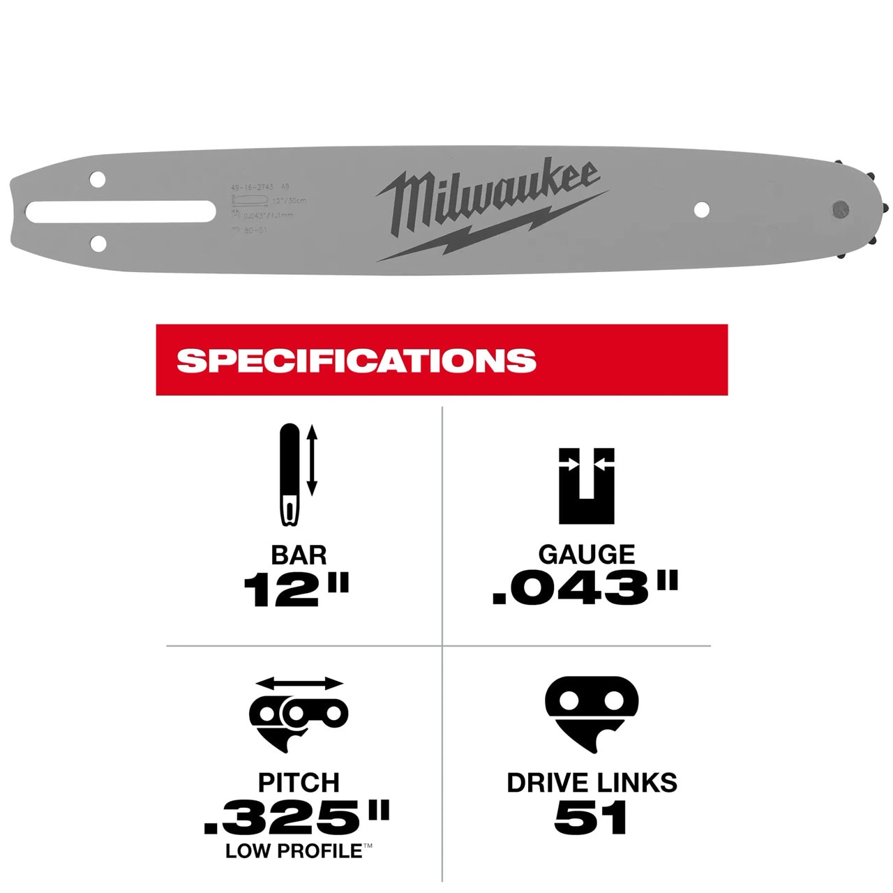 milwaukee 12 inch guide bar