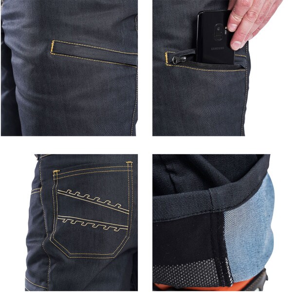 denim chainsaw pants with pockets