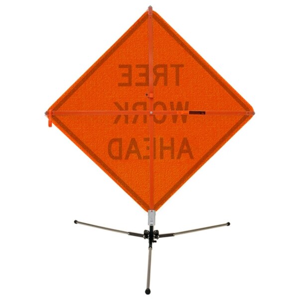 tree work ahead standing sign