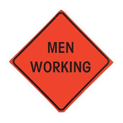 men working sign